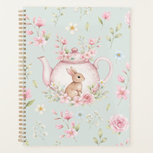 Skurriler Hasenteekanne Blumen-Frühlings-Notizbuch Planer