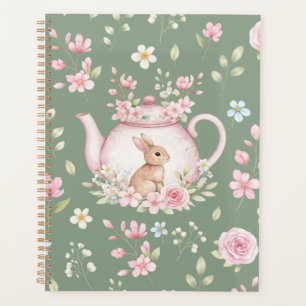 Skurriler Hasenteekanne Blumen-Frühlings-Notizbuch Planer