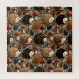 Skurriler Herbst-Igel- und Pilzmuster Puzzle