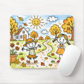 Skurriler Herbst Kinder und Eule Mousepad (Mit Mouse)
