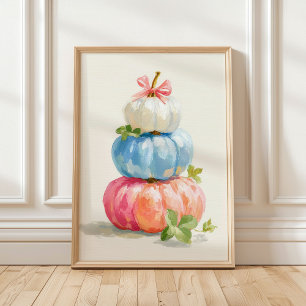 Skurriler Herbstpastell-Kürbisstapel Poster