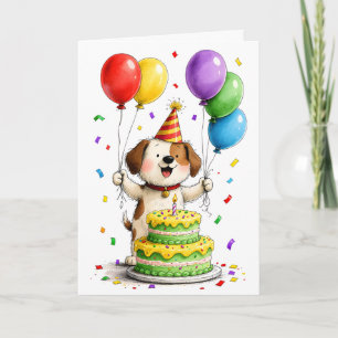 Skurriler Hunde-Partyhut-Torte-Balloons-Geburtstag Karte