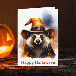 Skurriler Igel Orange Hexenhut Halloween Karte