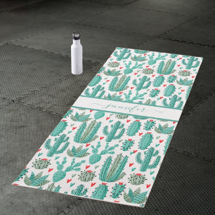 Skurriler Kaktus grün weißes Muster Monogramm Yogamatte