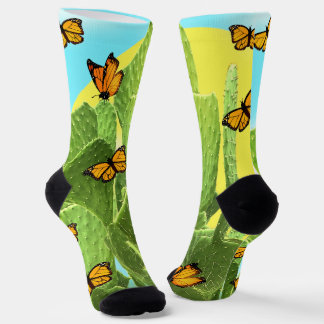 Skurriler Kaktus und Schmetterlinge Socken
