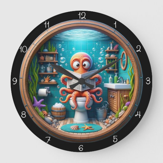 Skurriler Kragen auf Toilettenuhr Lustig Große Wanduhr (Vorderseite)