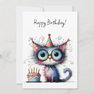 Skurriler Launischer Katzen-Partyhut-Torten-Geburt Karte