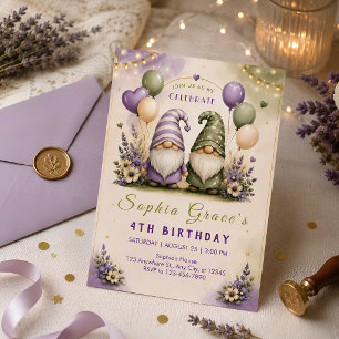 Skurriler Lavendel-Gnom-Zum Geburtstag Einladung