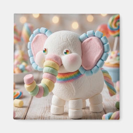 Skurriler Marshmallow-Elefant und Pastellbonbons Magnet