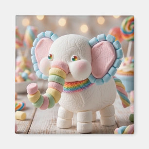 Skurriler Marshmallow-Elefant und Pastellbonbons Magnet