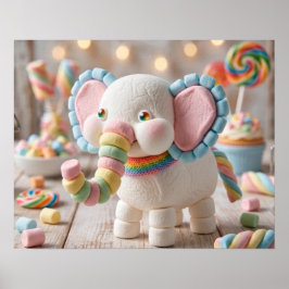 Skurriler Marshmallow-Elefant und Pastellbonbons Poster