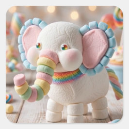 Skurriler Marshmallow-Elefant und Pastellbonbons Quadratischer Aufkleber