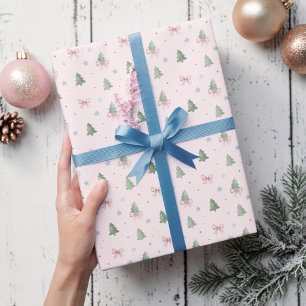Skurriler Pastellrosa-Christmasbaum nahtlos Geschenkpapier