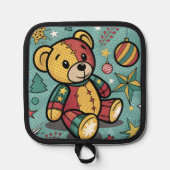 Skurriler Patchwork-Weihnachts-Teddybär Topflappen (Vorderseite)