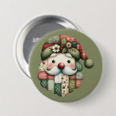 Skurriler Patchwork-Weihnachtsmann im Volkskunstst Button (Vorne & Hinten)