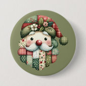 Skurriler Patchwork-Weihnachtsmann im Volkskunstst Button (Vorderseite)