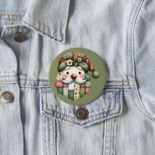 Skurriler Patchwork-Weihnachtsmann im Volkskunstst Button (Beispiel)