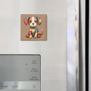 Skurriler Patchwork-Welpe, Volkskunst Cottagecore Magnet