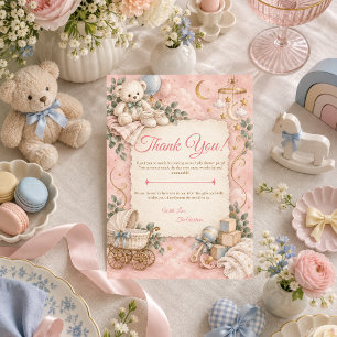Skurriler Rosa Teddybär Baby Shower Dankeskarte