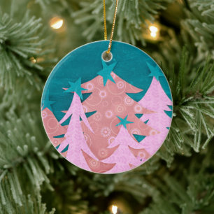 Skurriler Rosa Weihnachtsbaum Keramik Ornament