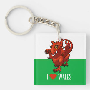 Skurriler roter Drache Ich liebe Wales Walisische  Schlüsselanhänger
