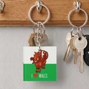 Skurriler roter Drache Ich liebe Wales Walisische Schlüsselanhänger