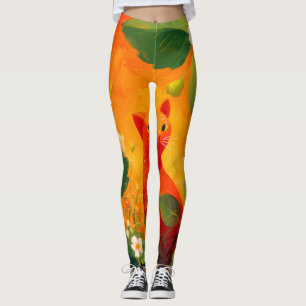 Skurriler Roter Katz Wildblumengarten Leggings