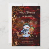 Skurriler Rotgold-Schneemann-Elf-Eichhörnchen-Weih Einladung (Vorderseite)