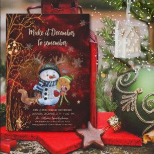 Skurriler Rotgold-Schneemann-Elf-Eichhörnchen-Weih Einladung