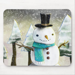Skurriler Schneemann in winterlicher Weihnachtssze Mousepad