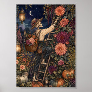 Skurriler Skelettgärtner Herbst Whimsigoth-Kunst Poster