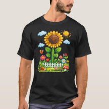 Skurriler Sonnenblumengarten Cartoon-Naturkunst T