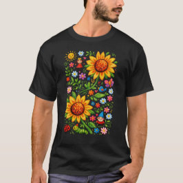 Skurriler Sonnenblumengarten-Folkart T-Shirt