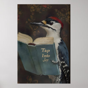 Skurriler Specht-Bücherwurm-Kunstprint Poster