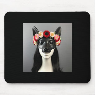 Skurriler süßer Hundekopf mit Blumen Mousepad