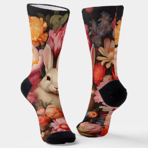 Skurriler Vintage-Hase Frühlingsblüten Socken