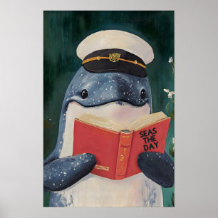 Skurriler Wal liest 'Seas the Day' Kunstprint Poster