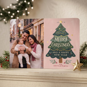 Skurriler Weihnachtsbaum-Familienfoto Folien Feiertagskarte