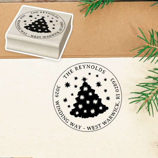 Skurriler Weihnachtsbaum-Feiertagsname Adresse Gummistempel
