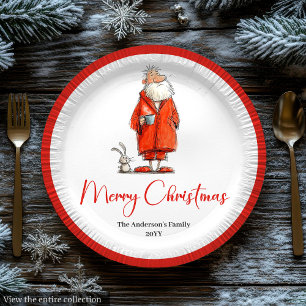 Skurriler Weihnachtsmann-Wasserfarben-Feiertags-Te Pappteller