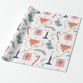 Skurriler Winterfuchs- und Vogel-Feiertagsmuster Geschenkpapier