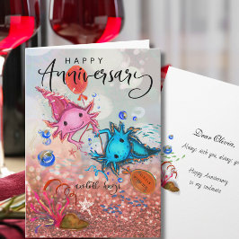 Skurriles Aquarell-Axolotl süßes Jubiläumskarte Feiertagskarte