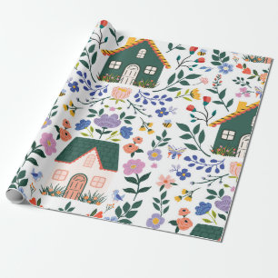 Skurriles Cottagecore-Volkskunstgarten & Haus Geschenkpapier