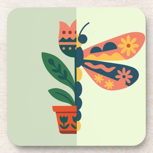 Skurriles florales Libellen-Design Getränkeuntersetzer (Vorderseite)