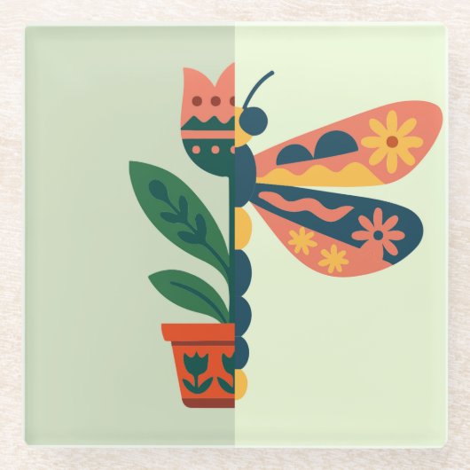 Skurriles florales Libellen-Design Glasuntersetzer (Vorderseite)