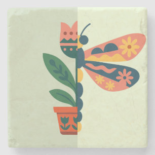 Skurriles florales Libellen-Design Steinuntersetzer