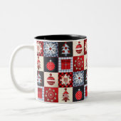 Skurriles Gingham-Weihnachts-Patchwork-Muster Zweifarbige Tasse (Links)