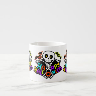 Skurriles Halloween-Skelett- und Fledermausdesign Espressotasse