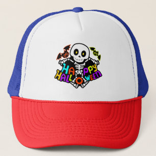 Skurriles Halloween-Skelett- und Fledermausdesign Truckerkappe