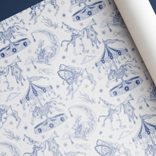 Skurriles himmlisches Kaninchen Blau Toile de Jouy Geschenkpapier